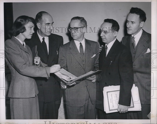 1953 Press Photo Dupont Trial, Attorneys Dorothy Hunt, Paul Ford, E.H. Marsha