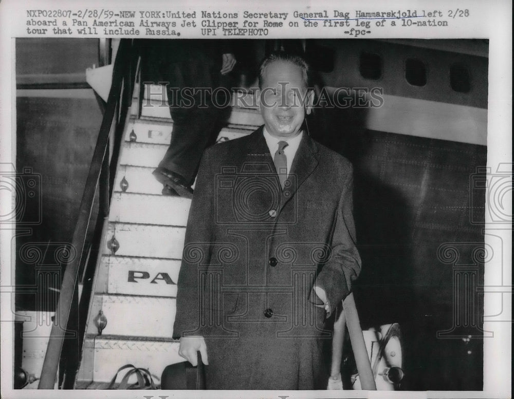 1959 Press Photo UN Secretary General Dag Hammarskjold New York Pan American Jet- Historic Images