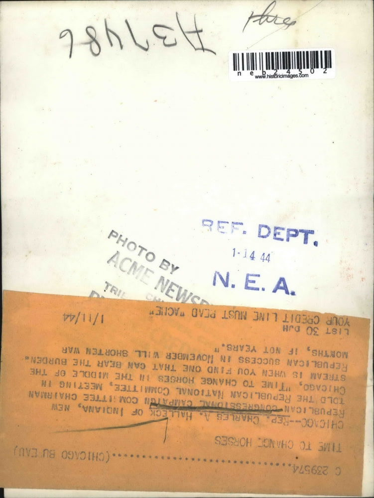 1944 Press Photo GOP Rep. Charles Halleck of Ind in Chicago at convention