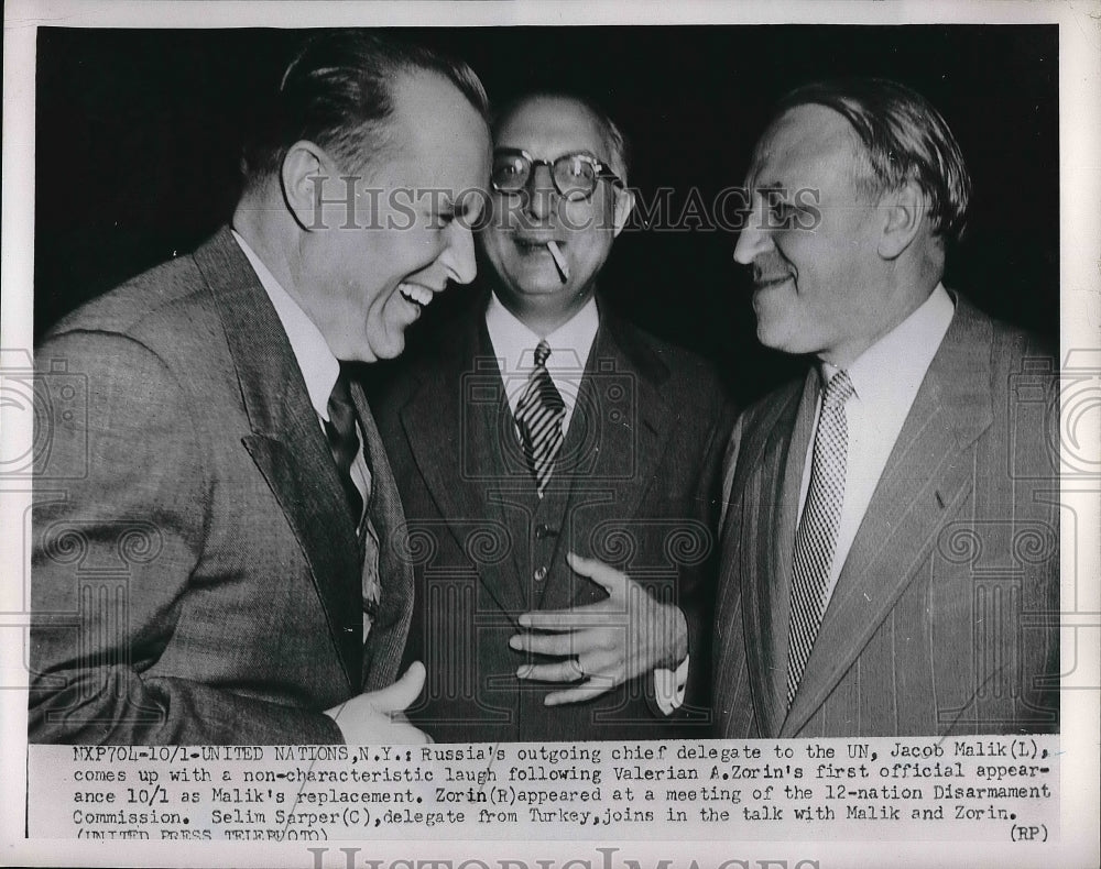 1952 Press Photo Soviet UN delegate Jacob Malik,VA Zorin &amp; Turkish S Sarper- Historic Images