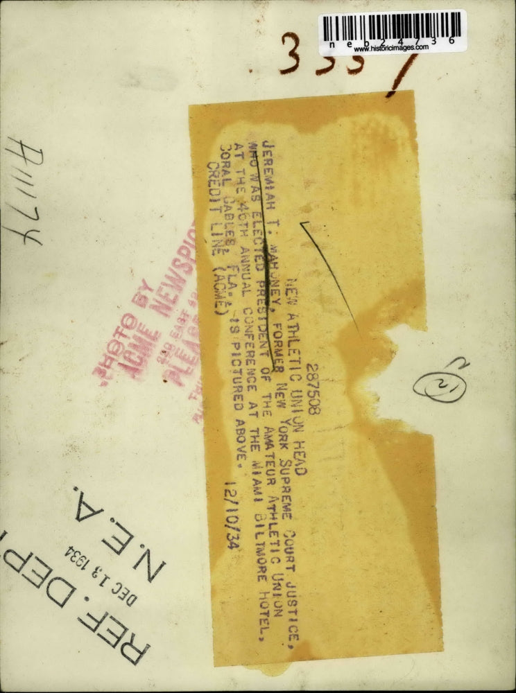 1934 Press Photo Jeremiah t. Mahoney former NY Supreme Court Justice