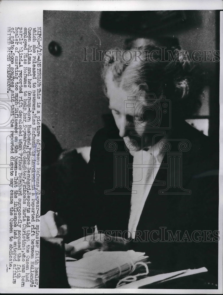 1956 Press Photo Greene Hofmans, Spinster Faith Healer