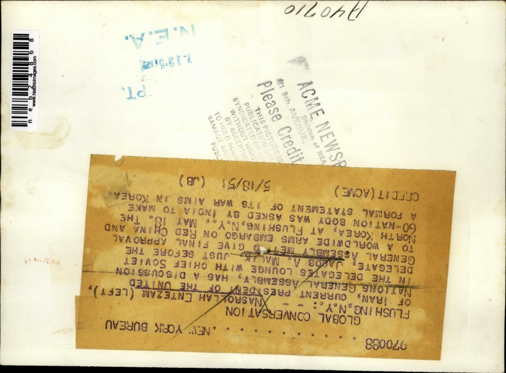 1951 Press Photo Nasrollah Entezam, nations General Assembly Jacob A. Malik