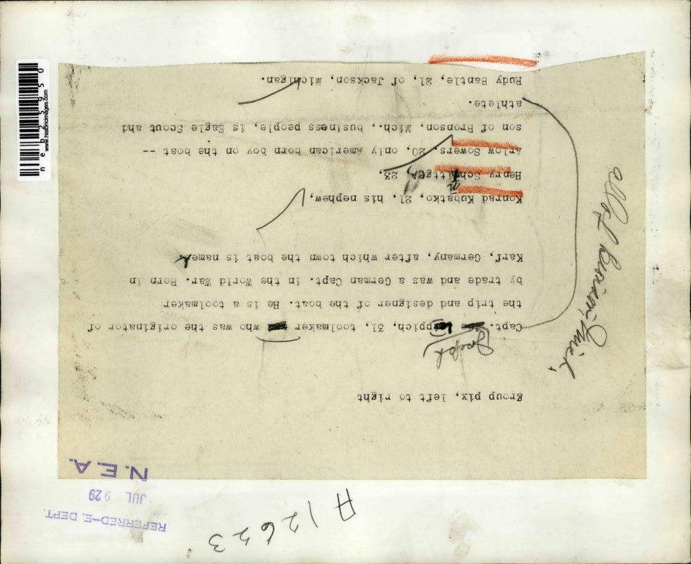 1929 Press Photo Capt. J. Leippich, K., Kubatko, H. Schmittgea, Sowers, Paptle