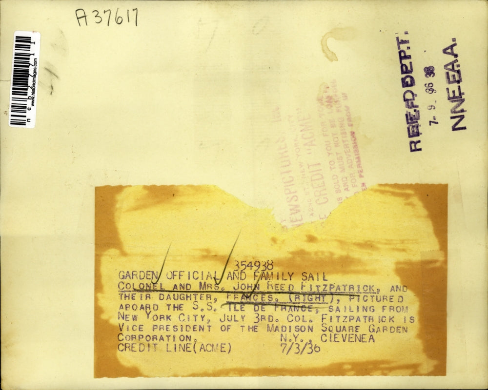 1936 Press Photo Colonel and Mrs. John Reed Fitzpatrick, daughter Francis