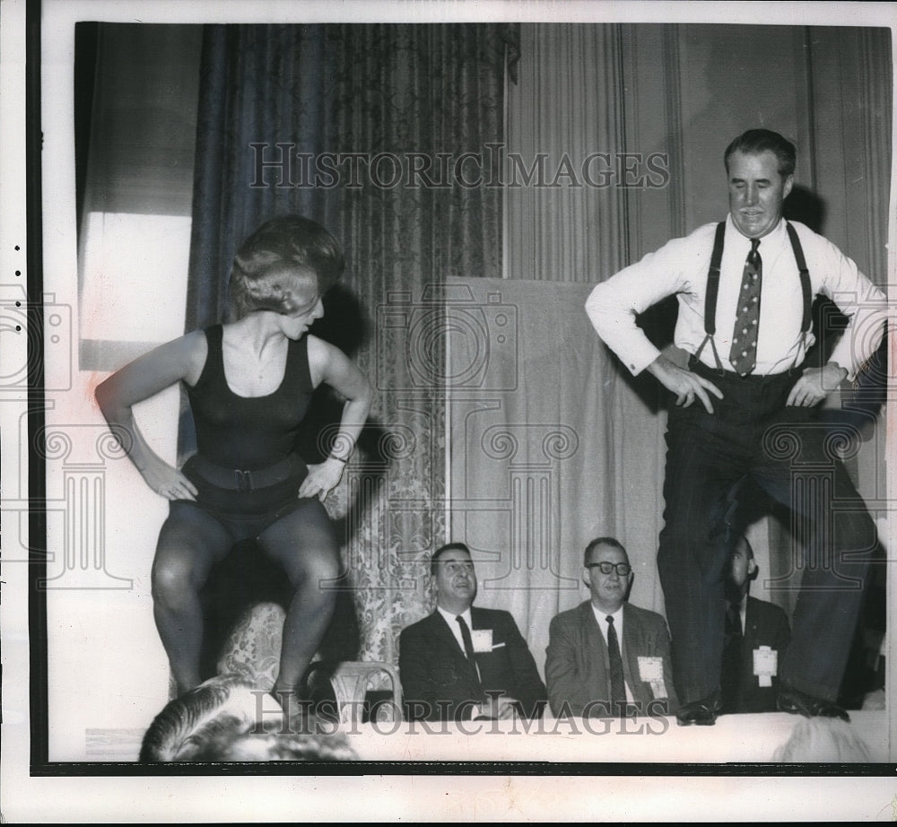 1962 Press Photo TRade & Commerce Minister George Hees led by TV personality