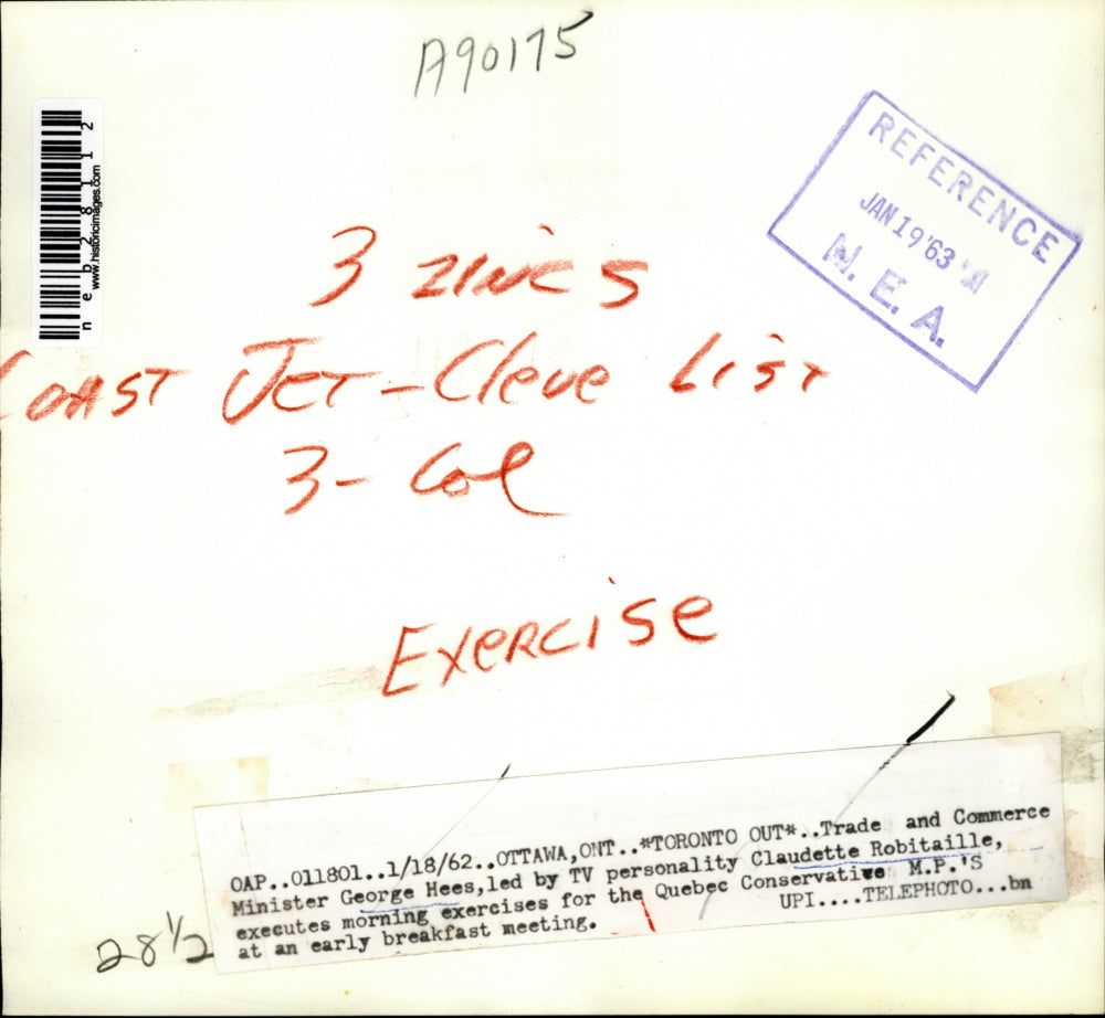 1962 Press Photo TRade & Commerce Minister George Hees led by TV personality