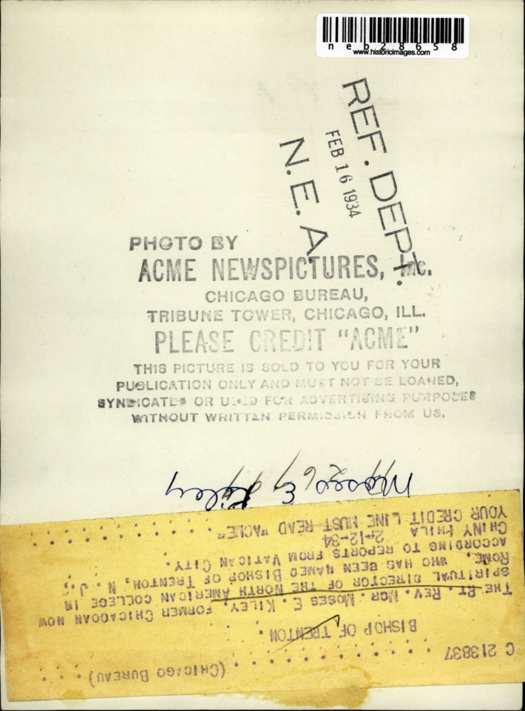 1934 Press Photo Trenton, N.J. Rt Rev Mgr Moses E. Kiley