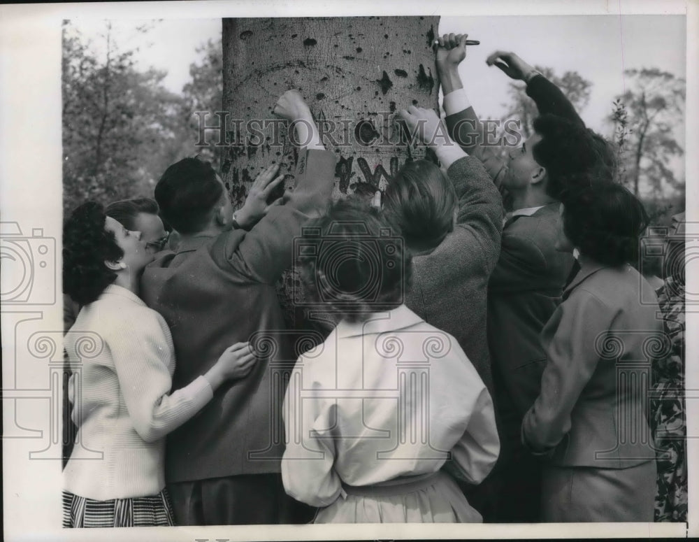 1957 Press Photo Tiergarten of Berlin Carving Tree- Historic Images