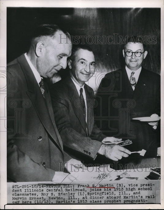 1951 Press Photo Frank E.Martin of Ill. Central Railroad with 1912 H.S.classmate