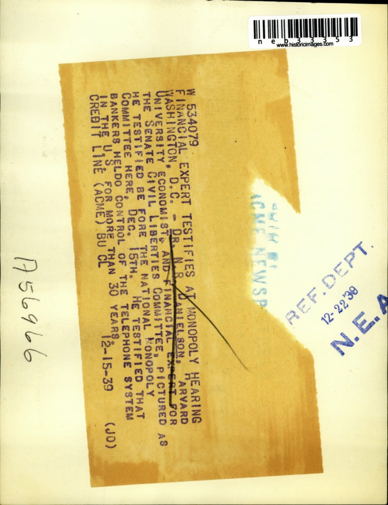 1939 Press Photo Dr. N.R. Danielson, Financial Expert Testifies Monopoly Hearing