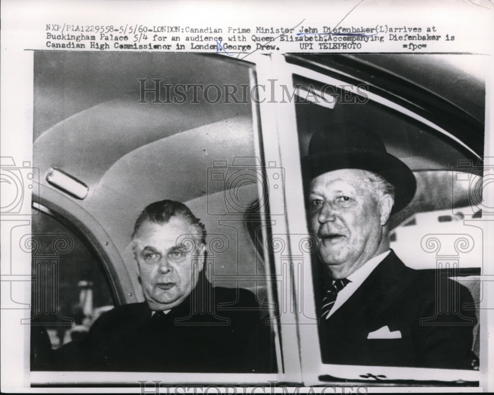 1960 Press Photo John Diefenbaker, Canada, George Drew at Buckingham Palace