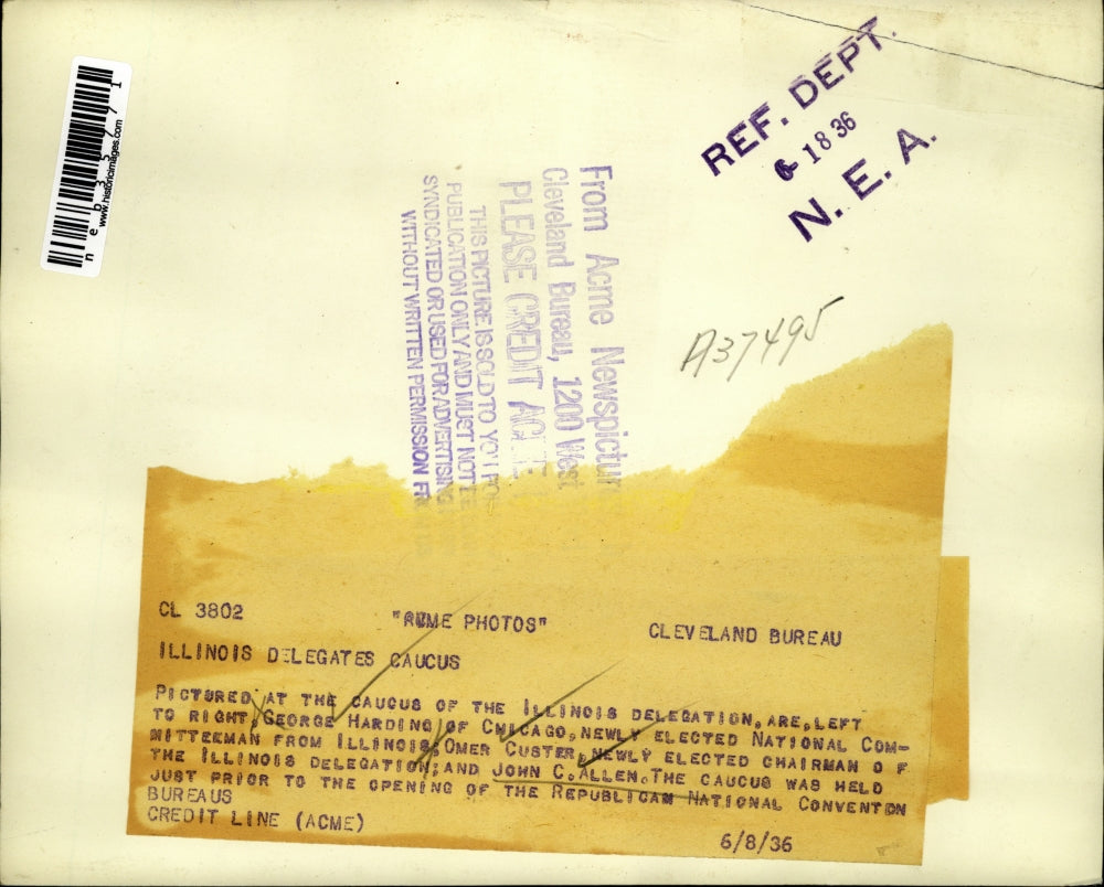 1936 Press Photo Illinois Delegation George Harding, John C. Allen