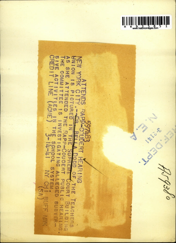 1941 Press Photo Dr. Bella Dodd Attending Rapp-Coudert Public Hearing