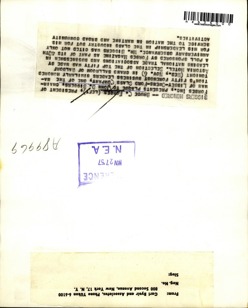 1957 Press Photo Bruce C. Forbes President Of Forbes Inc. & John D. Biggers