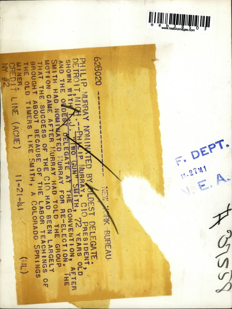 1941 Press Photo Philip Murray CIO Pres.with T.J.Smith nominated oldest Delegate