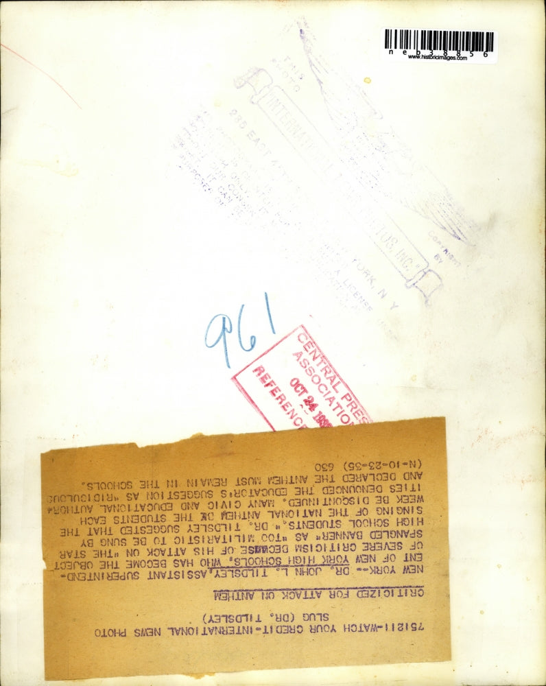 1935 Press Photo Dr. John L Tildsley Of NY High Schools Attacks National Anthem