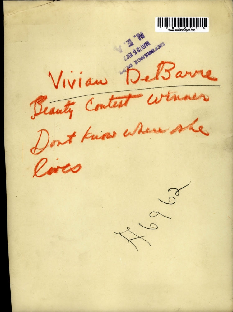 1927 Press Photo Vivian DeBarre beauty contest winner - neb38904