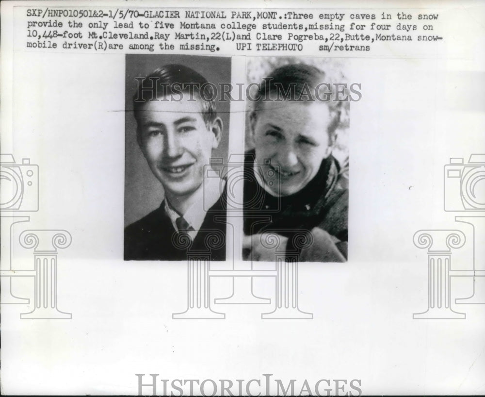 1970 Press Photo Ray Martin &amp; Clare Pogreba missing in Glacier National Park MT- Historic Images