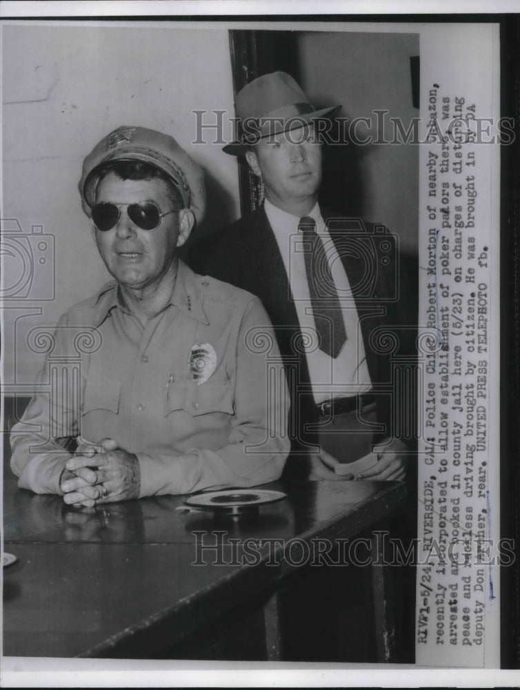 1956 Press Photo Police Chief Robert Morton arrested for poker parlor in CA- Historic Images