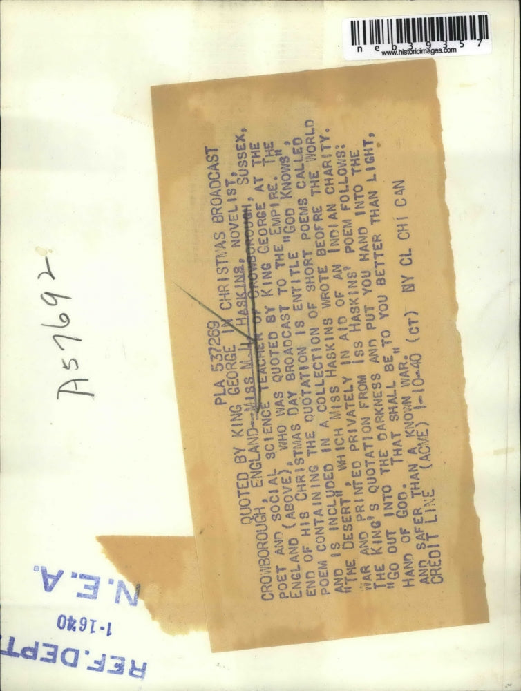 1940 Press Photo Miss M Haskins of Crowborough England - neb39357