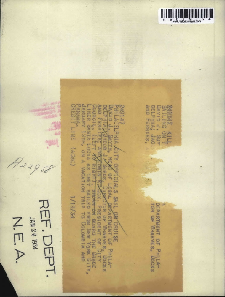 1934 Press Photo David Smyth JAcob Seeds Edwin Cox aboard Santa Lucia