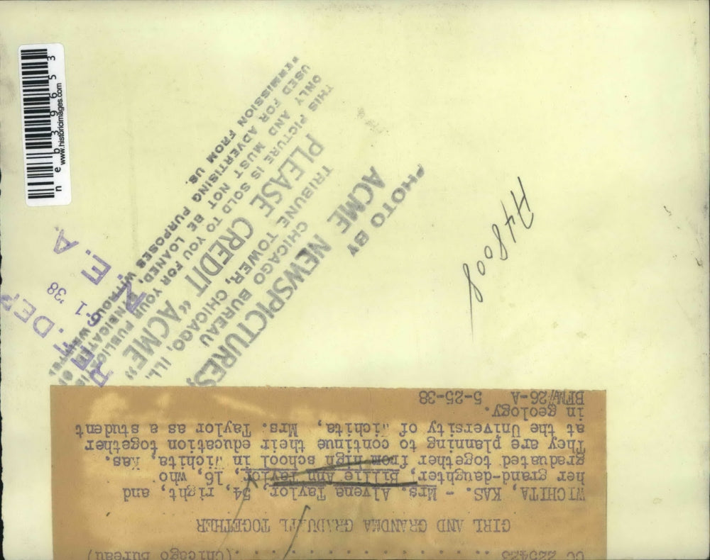 1938 Press Photo Mrs Alvena Taylor, grand daughter B Ann Taylor at U of Wichita