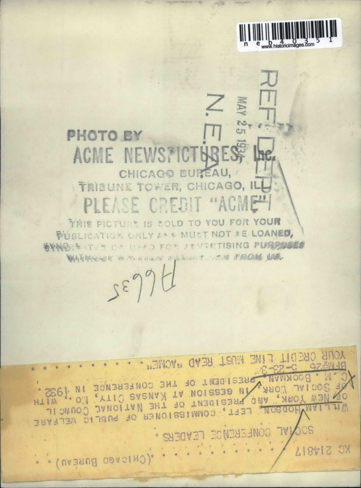 1934 Press Photo William Hodson NYC Public Welfare Commissioner CM Bookman