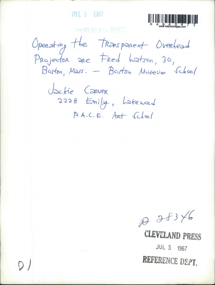 1967 Press Photo Jackie Carver, Fred Watson at PACE art school in Cleveland