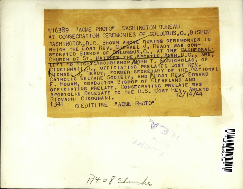 1944 Press Photo Church , St Matthew in D.C. AB. JT Nicholas,Rev Ready,Rev Hoban