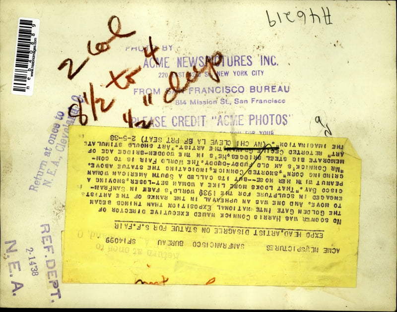 Load image into Gallery viewer, 1938 Press Photo Sculpture by Cecile Graham for exhibit at World's Fair in CA
