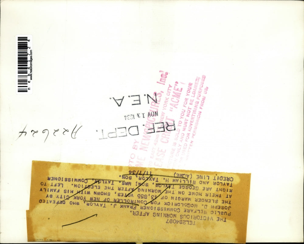 1934 Press Photo Frank Taylor celebrates winning Public Welfare Commissioner