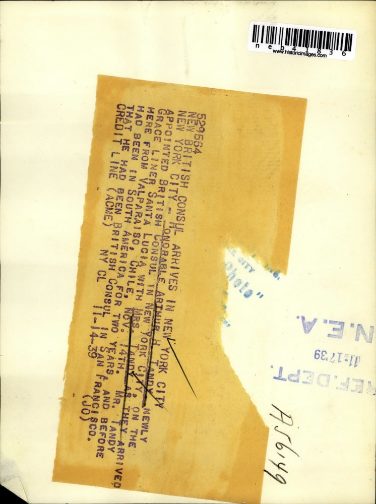 1939 Press Photo Hon Arthur H Tandy & wife new British Consul arrives in NYC