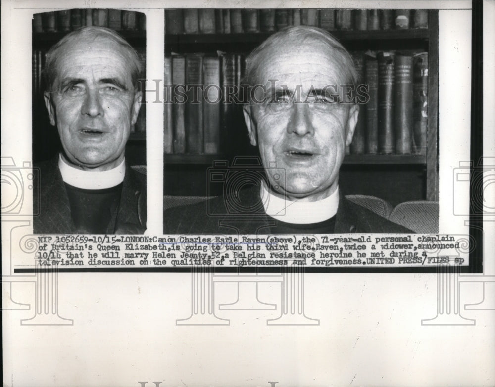 1956 Press Photo Canon Charles Earle Raven personal Chaplain of Queen Elizabeth- Historic Images