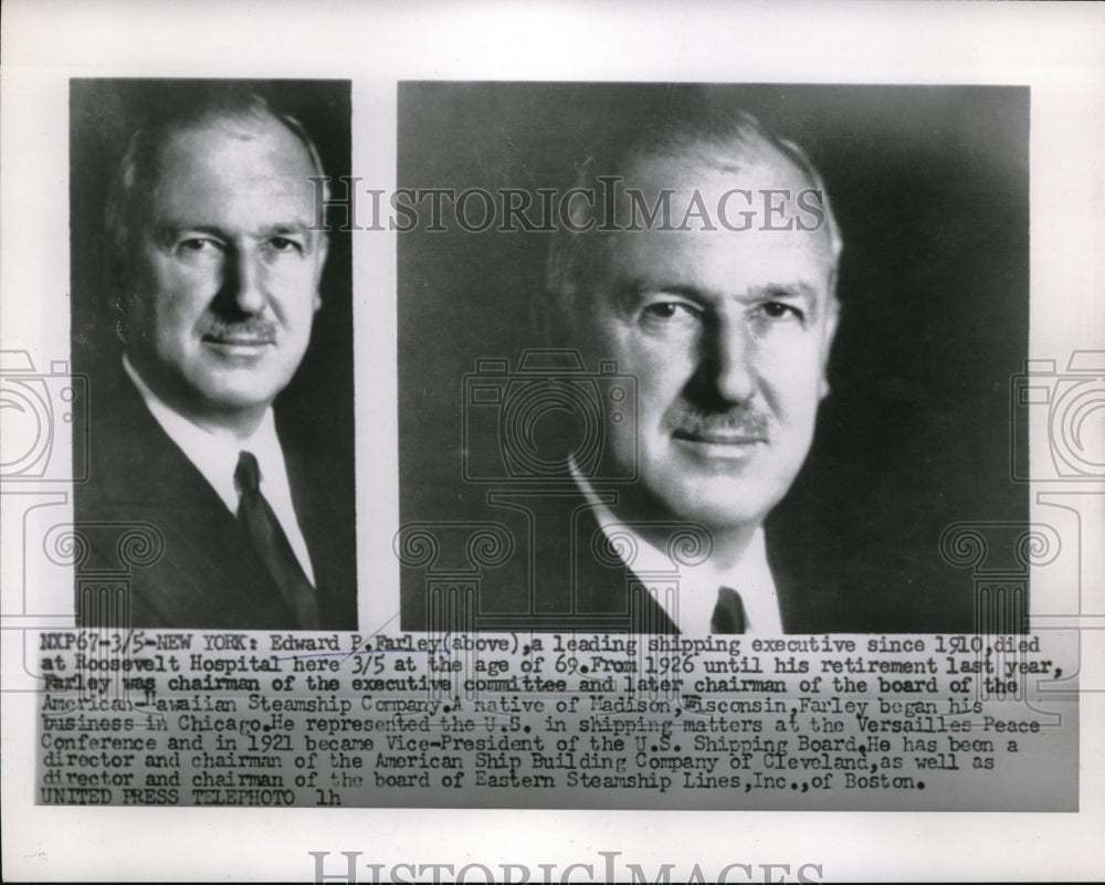 1956 Press Photo Edward P Farley shipping exec of American Hawaiian Steamship- Historic Images