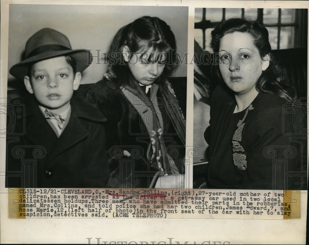 1948 Press Photo Sandra Collins arrested as getaway driver in robberies