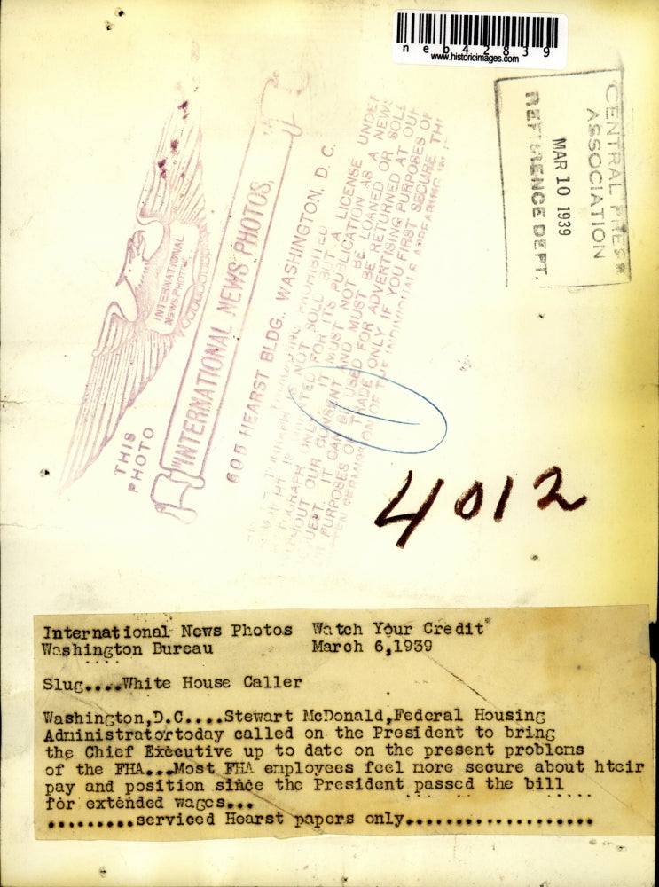 1939 Press Photo Stewart McDonald Federal Housing Administrator