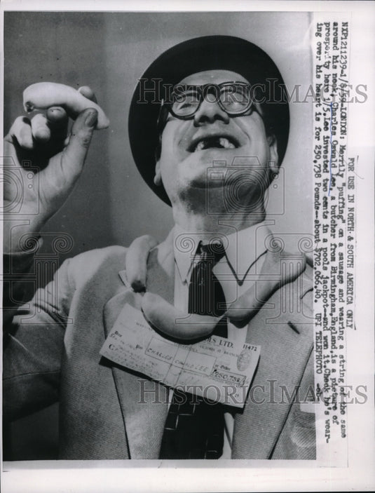 1959 Press Photo Charles Oswald Lee butcher in England won pools jackpot
