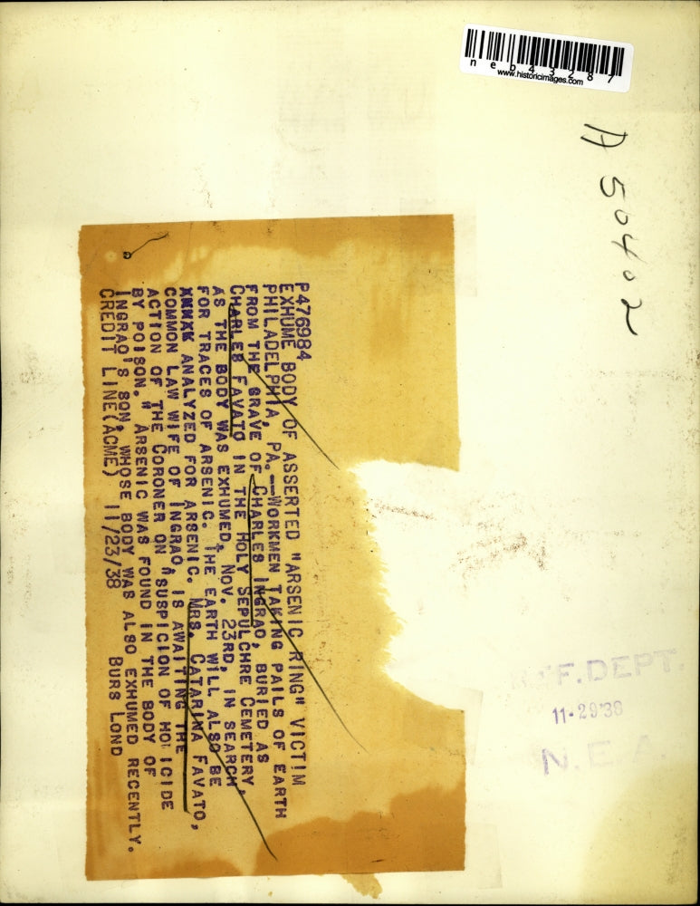 1938 Press Photo Body of Charles Favato exhumed to search for arsenic