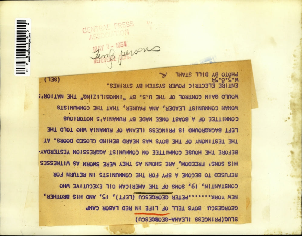 1954 Press Photo Peter & Constantin Georgescu Tell Life Red Labor Camp