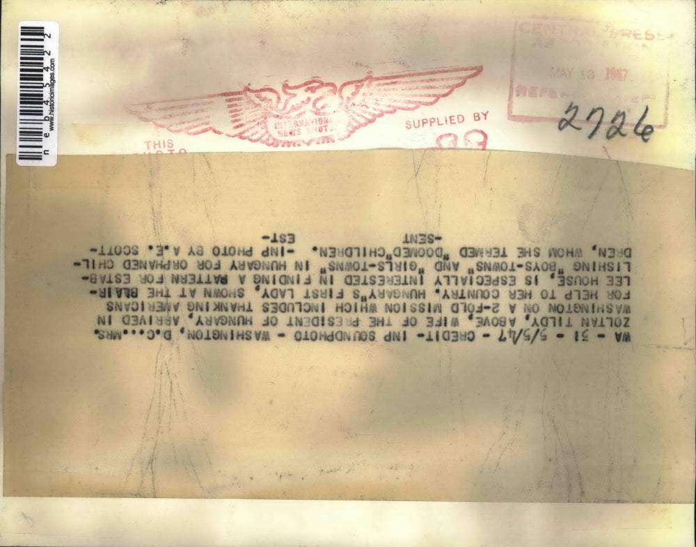 1947 Press Photo Wash.D.C. Mrs Zoltan Tildy, wife of Hungarian President