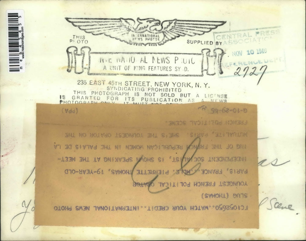 1946 Press Photo Paris, France Miss Pierrette Thomas. socialist