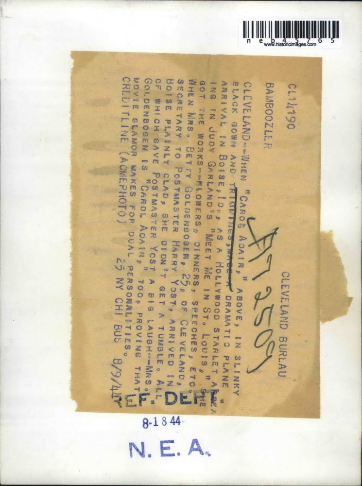 1944 Press Photo Carol AAdair, for film (Meet Me in St Louis) - neb45765