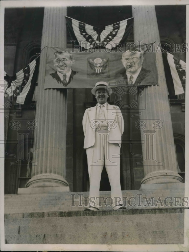 1936 Press Photo Governor Alfred M. Landon at Statehouse Steps Topeka- Historic Images