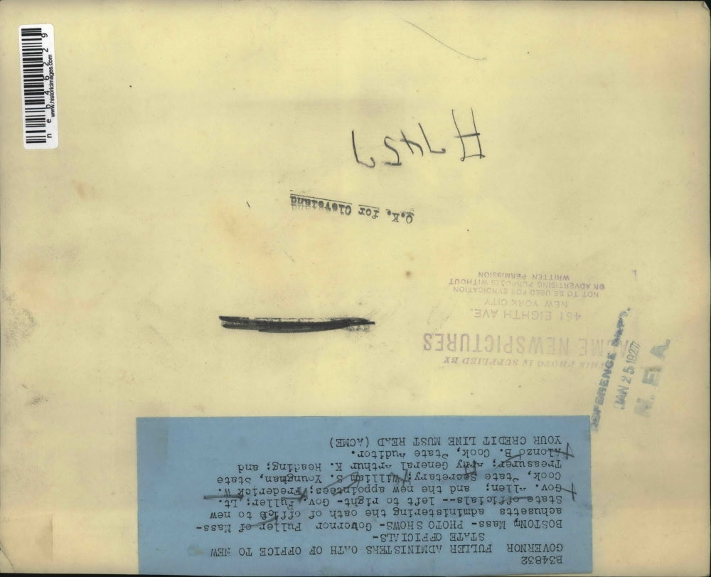 1927 Press Photo Gov. Fullers Administers Oath, Lt. Gov. Allen, Frederick Cock