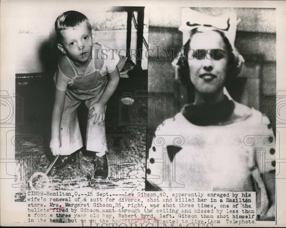 1949 Press Photo Robert Byrd, Mrs. Margaret Gibson, Shot by Husband Lee Gibson