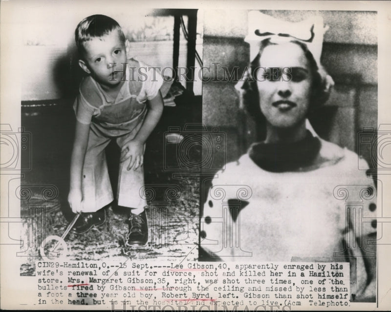 Load image into Gallery viewer, 1949 Press Photo Robert Byrd, Mrs. Margaret Gibson, Shot by Husband Lee Gibson
