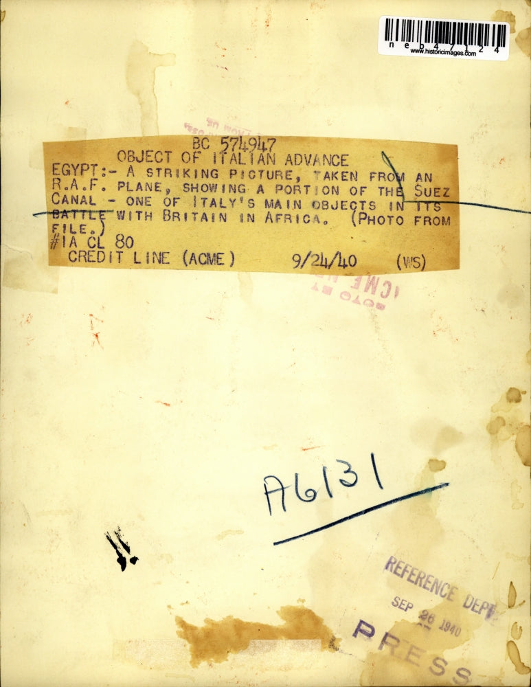 1940 Press Photo Aerial View Of Suez Canal In Egypt