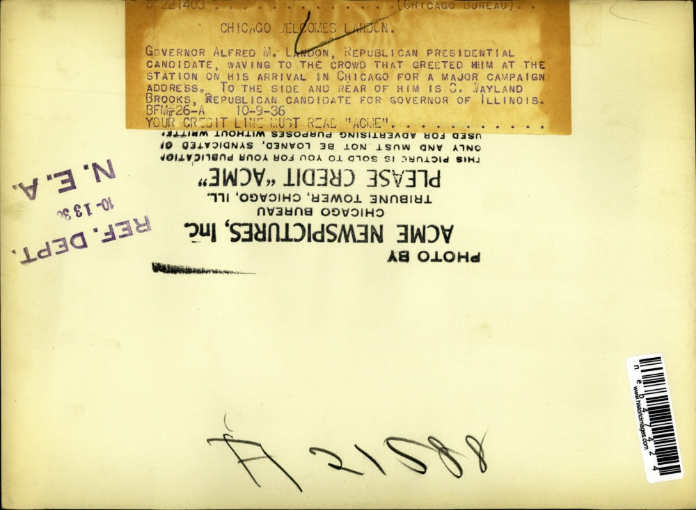 1936 Press Photo Republican Presidential Candidate Gov Alfred Landon