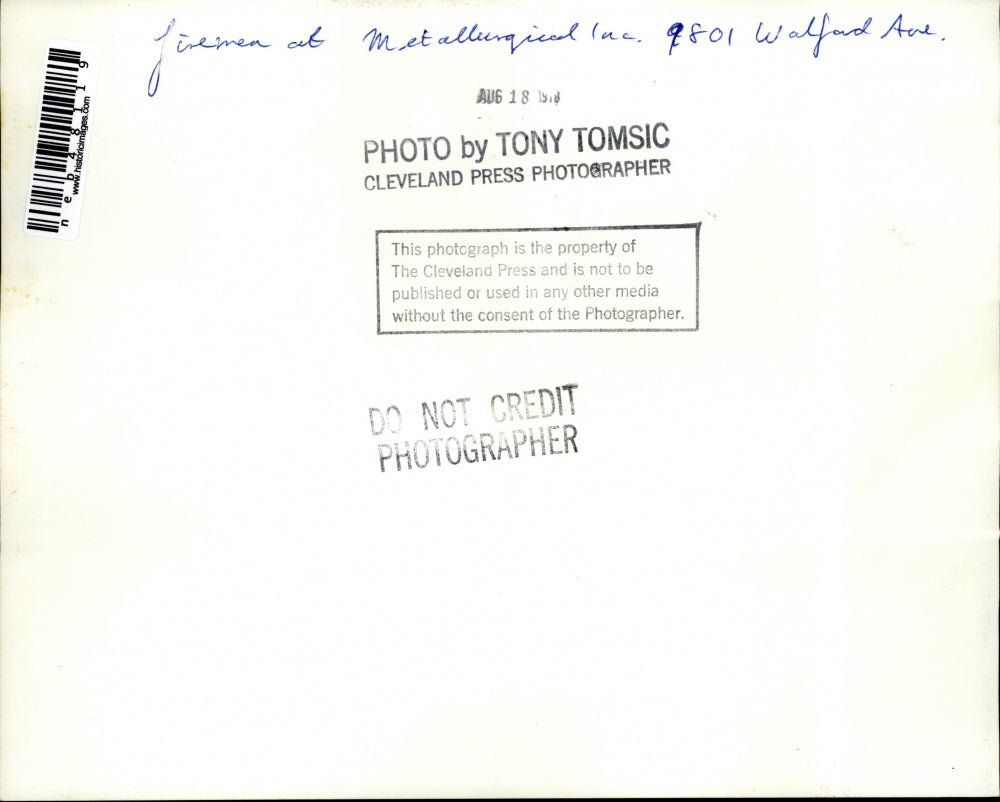 1978 Press Photo Firemen at Metallurgical Inc. - neb48119